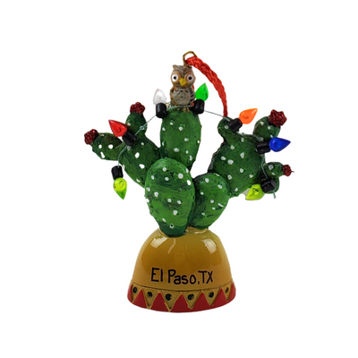 Ornament - Prickly Pear Cactus w/Owl-Souvenir-So El Paso